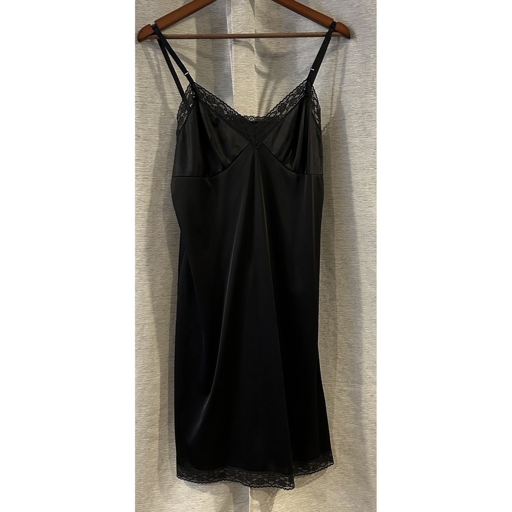 Vintage Vanity Fair Black Nylon Full Slip Dress 38 Adjustable Straps Made in USA